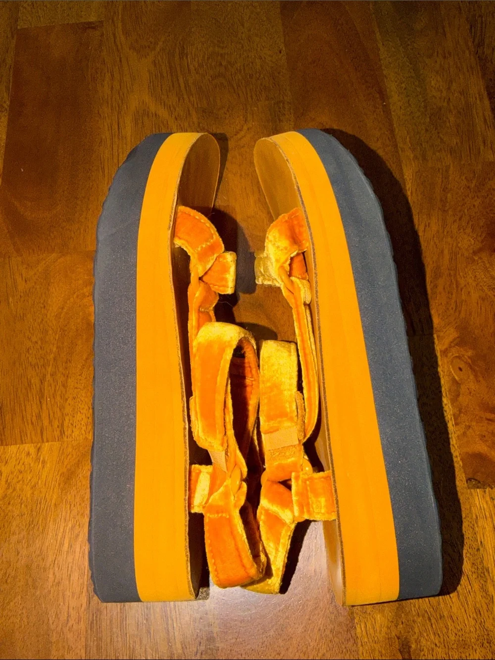 Teva Velvet Platform Sandals in Metallic Orange